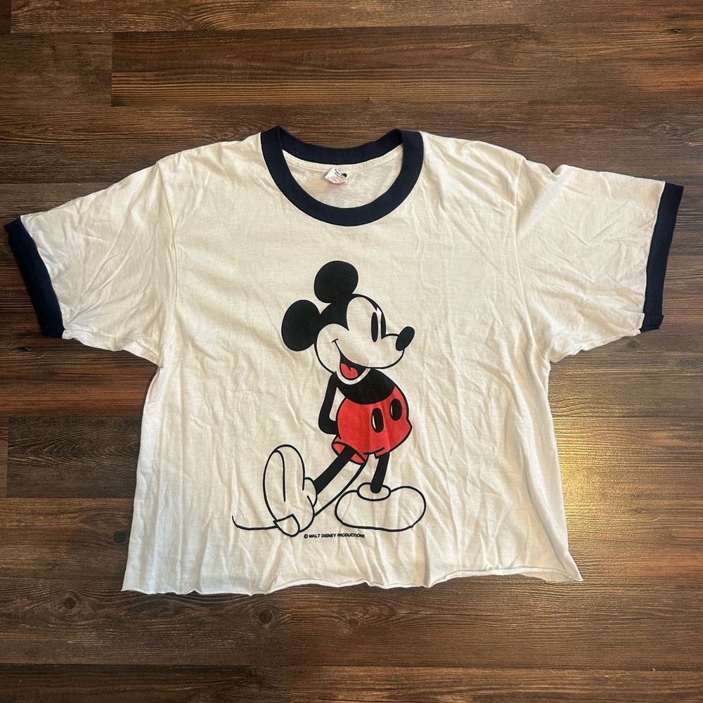 Vintage 80’s Cropped Mickey Mouse Ringer Tee